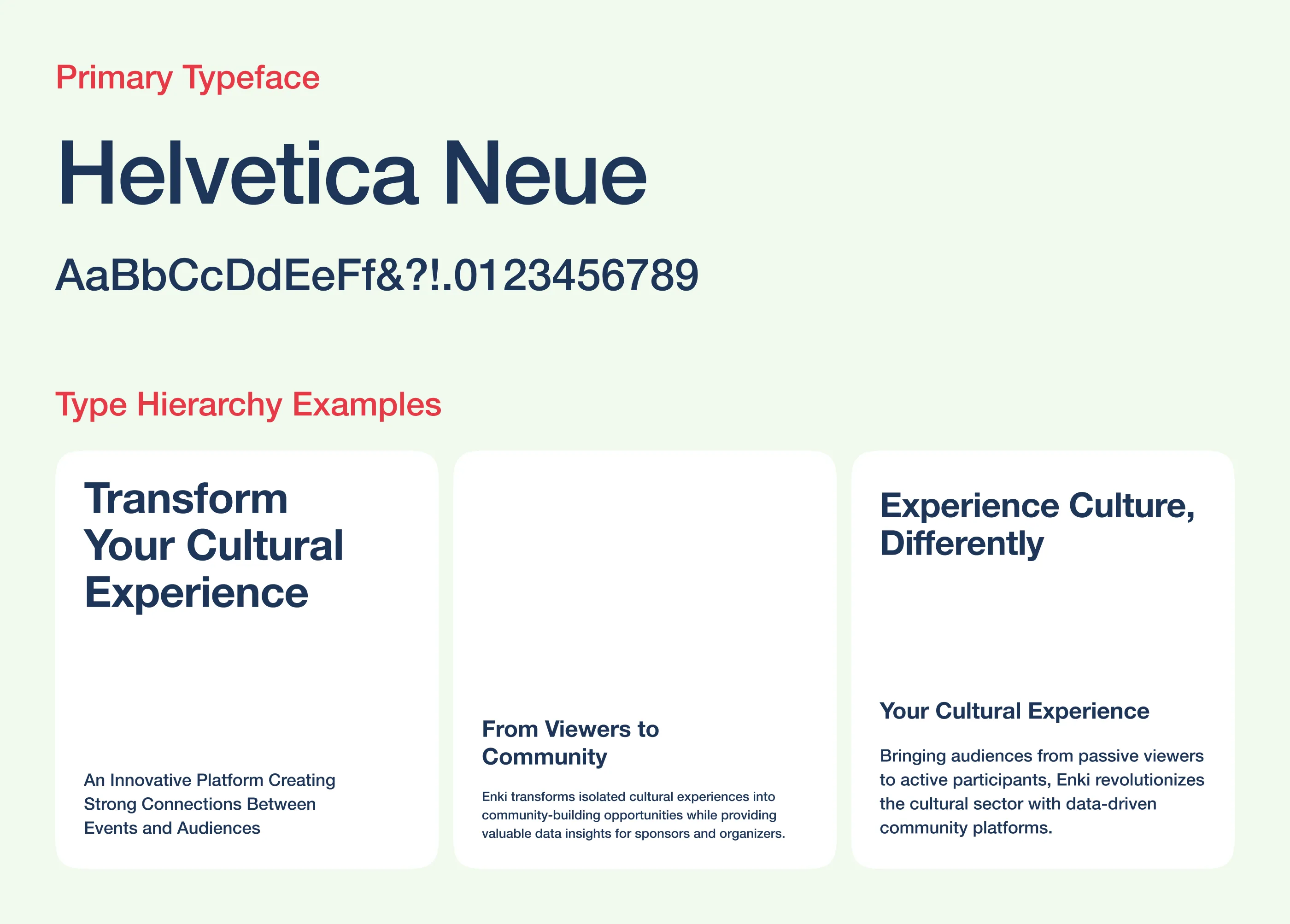 Enki typography: Helvetica Neue and type hierarchy examples