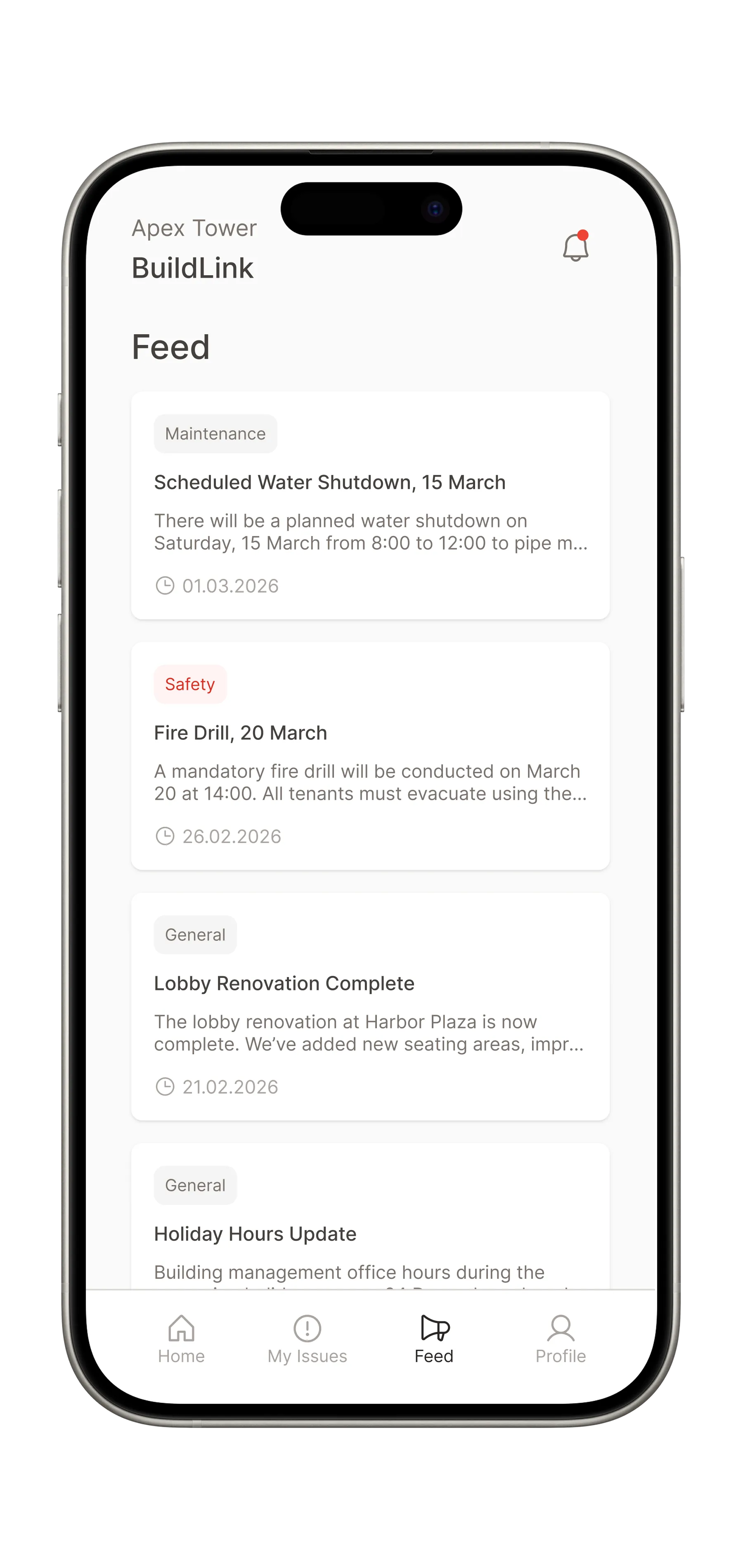 Laneway tenant app announcements feed