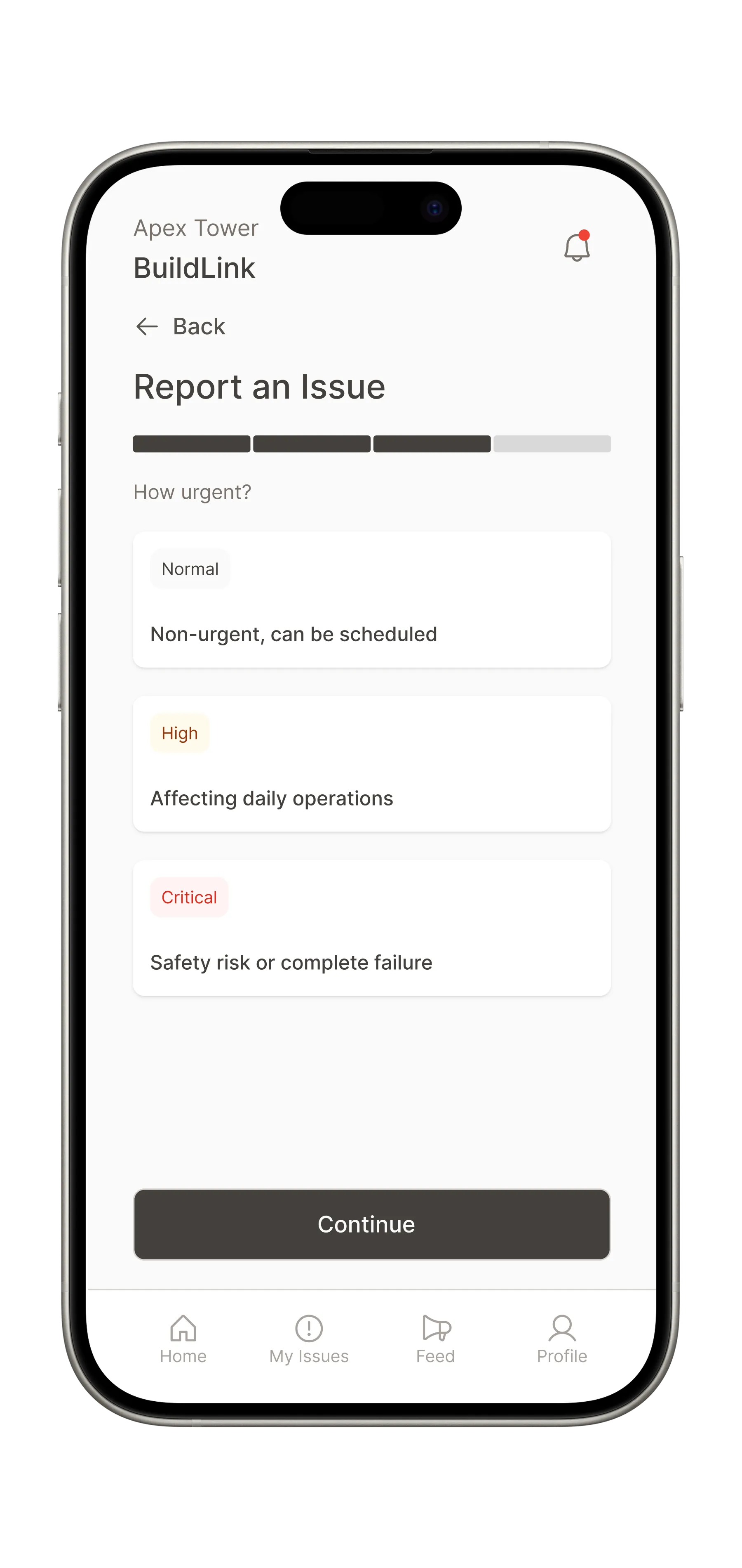 Report an issue: set urgency (normal, high, critical)