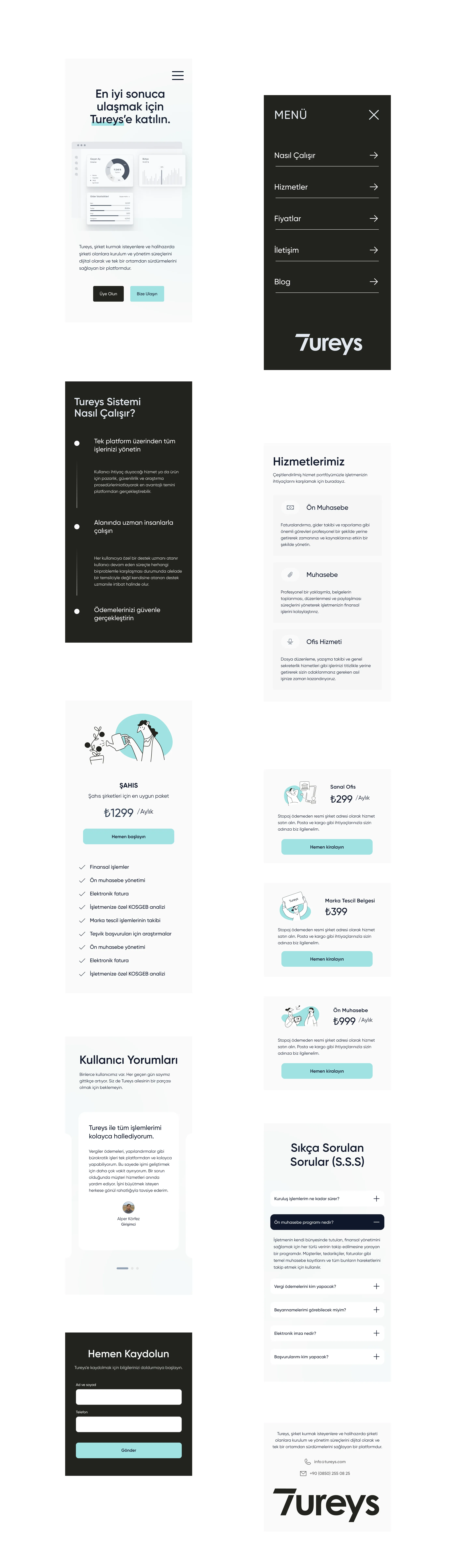 Tureys marketing website on mobile